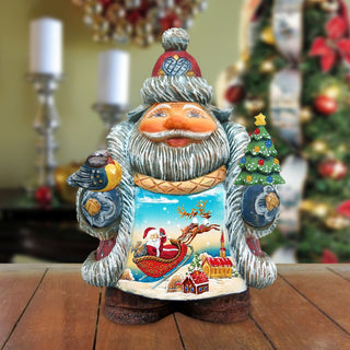 Up-Up and Away Santa Handcrafted Christmas Figurine - G. DeBrekht - Christmas Santa Snowman Decor - 533433