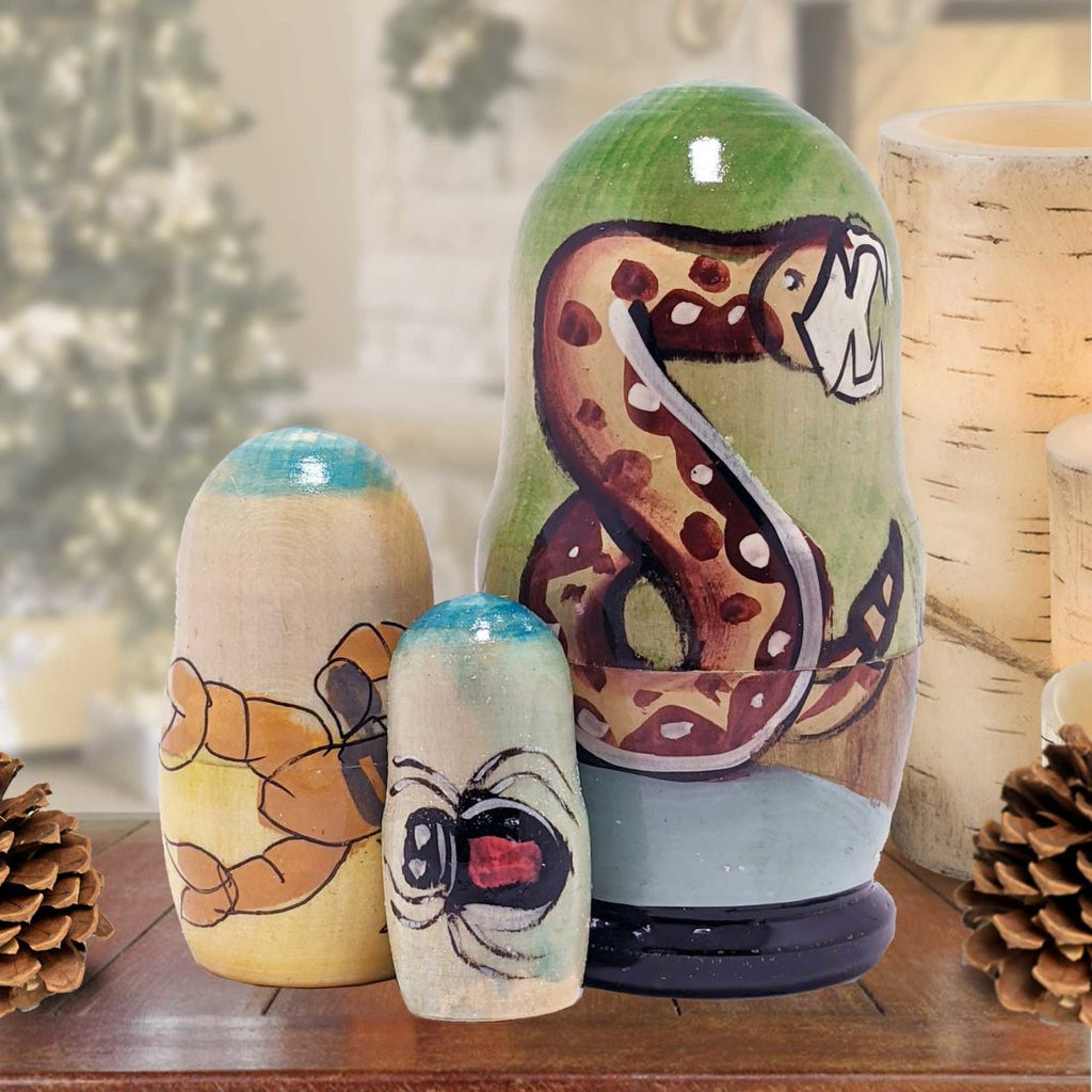 Snake Matreshka Nesting Hand-Painted Doll Set of 3 by G. DeBrekht - Wildlife Holiday Decor - 14764