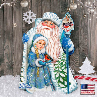 Santa with Girl Christmas Outdoor Decor by G. DeBrekht - Christmas Santa Snowman Decor - 8111410F