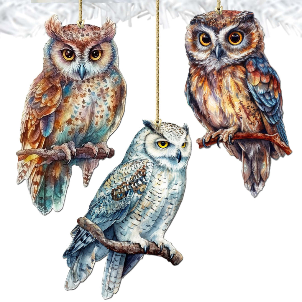 Night Owls Decorative Wooden Ornaments of 3 by G. Debrekht - Wildlife Decor - 8091004-S3