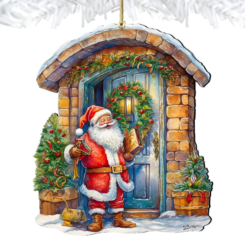 Joyful Moments at the Doorstep Wooden Ornaments by G. Debrekht Christmas Santa Snowman Decor - 8611046