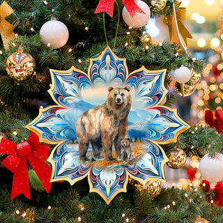 Brown Bear Snowflake Large Wooden Ornament by G. Debrekht - Nature Wildlife Decor - 8688409M