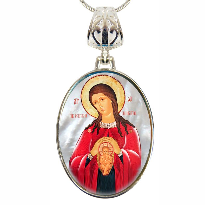 Blessed Virgin Mary Patron Silver Plated Mother of Pearl Jewelry Necklace - 43017