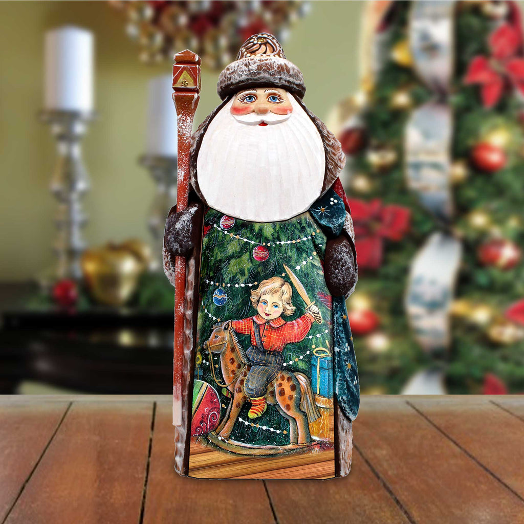 Rocking Horse Boy Santa Hand-Painted WOODCARVED Masterpiece Figurine by G. DeBrekht - Nativity Holiday Decor - 8201017