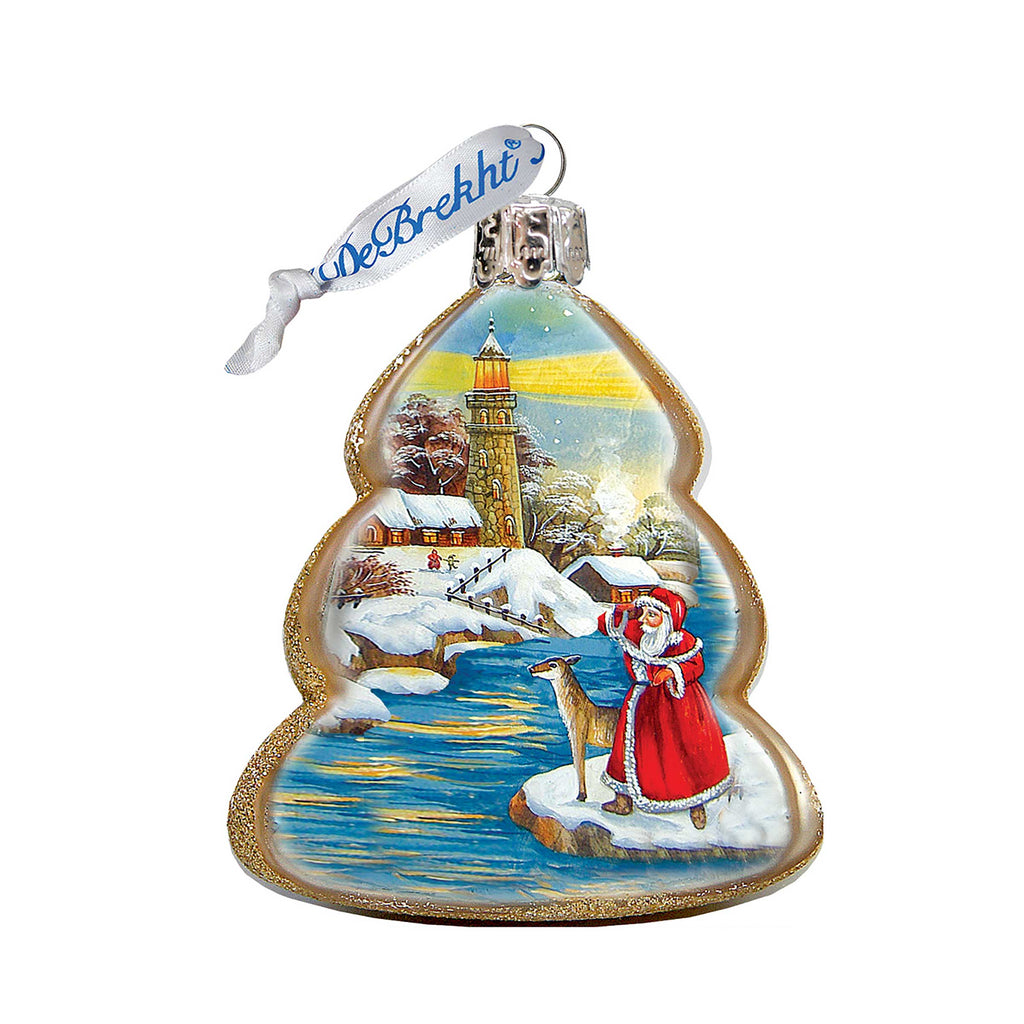 Lighthouse Santa Mercury Glass Ornament by G. DeBrekht - Coastal Holiday Decor - 773025