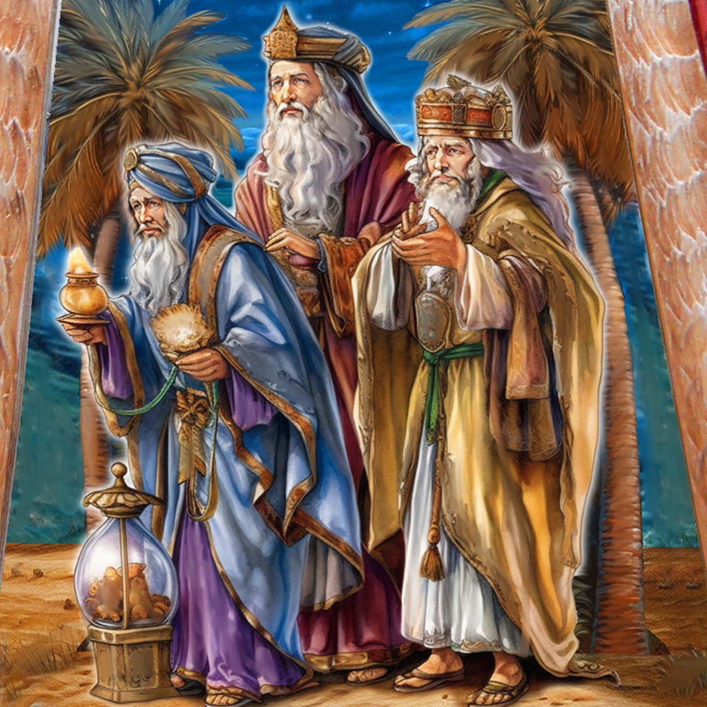 Three Kings Journey Santa Hand-Painted WOODCARVED Masterpiece by G. DeBrekht - Nativity Holiday Decor - 210234SE