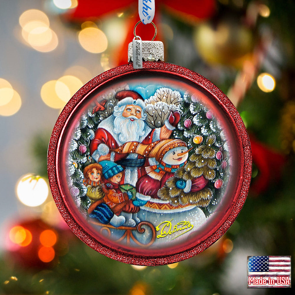 Christmas is Coming Cut Ball Glass Ornament by G. DeBrekht - Christmas Santa Snowman Decor - 764-133