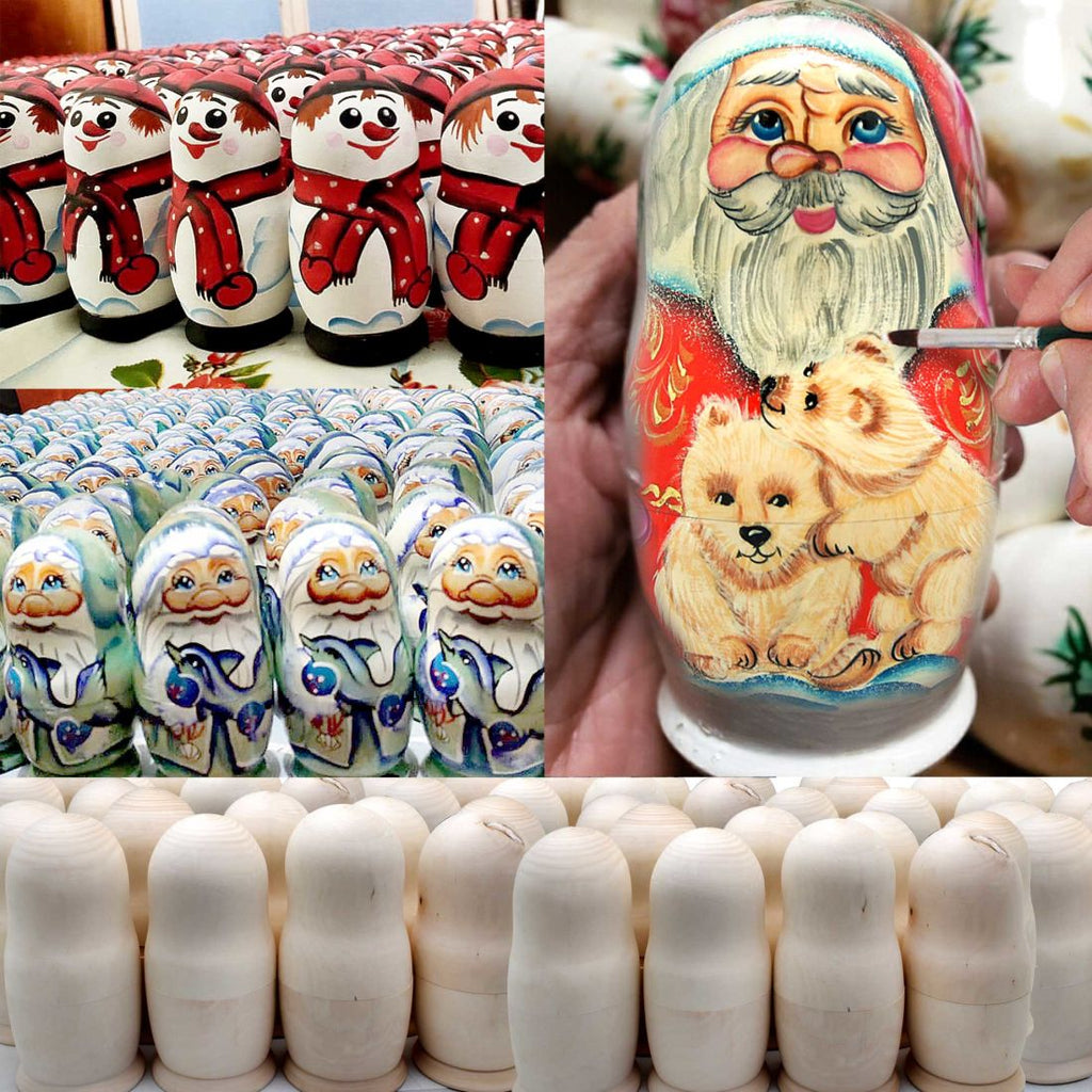 Christmas Workshop Santa Matreshka Nesting Hand-Painted Doll Set of 5 by G. DeBrekht - Christmas Santa Snowman Decor - 110112-2