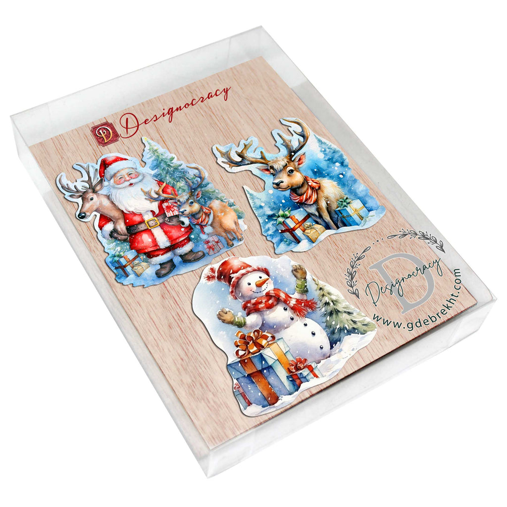 Christmas Is Here Decorative Eco Wood Ornaments Set of 3 by G. Debrekht - Christmas Decor - 8091028-S3