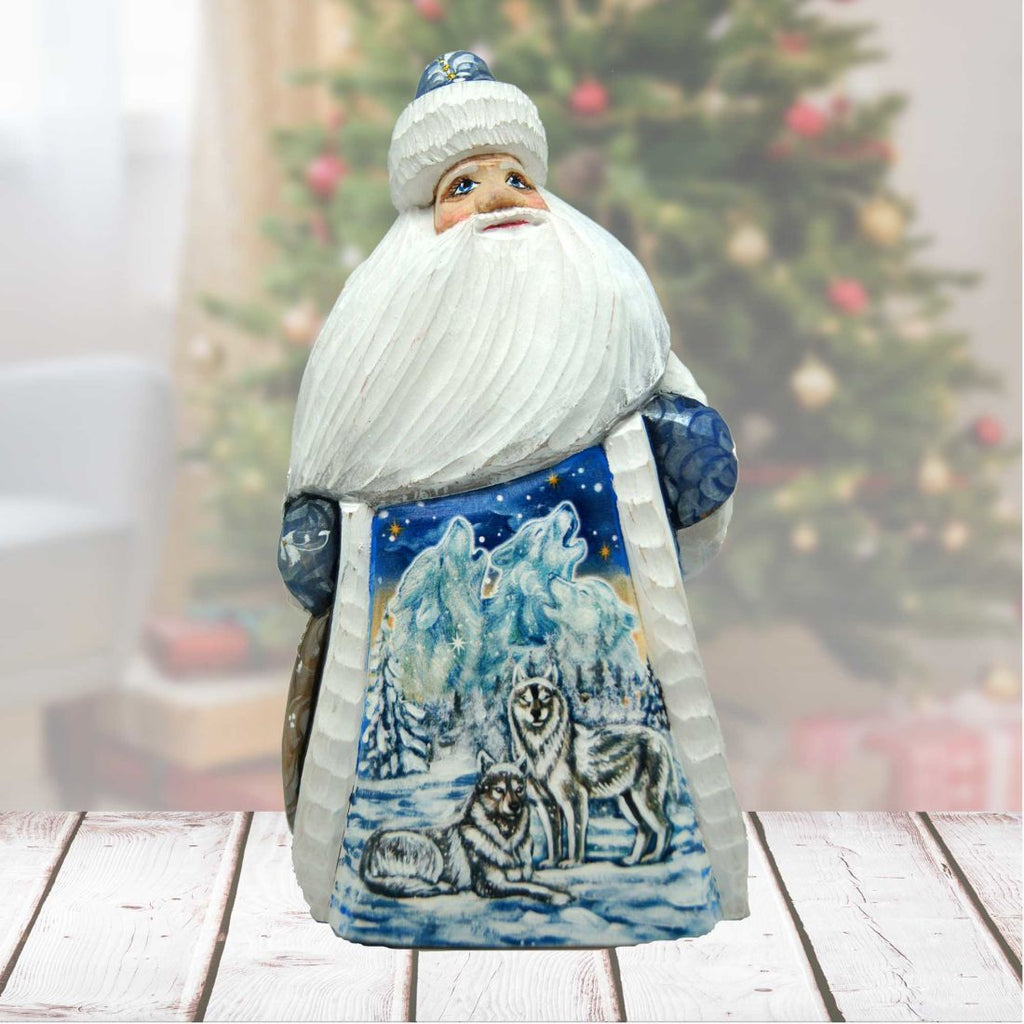 Santa Winter Wolves Hand-Painted WOODCARVED Masterpiece by G. DeBrekht - Wildlife Holiday Decor - 821544
