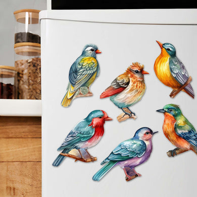 Forest Birds Decorative Wooden Magnets Set of 6 by G. Debrekht - Wildlife Decor - 8090015G-S6