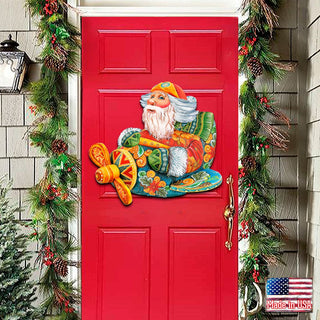 Santa On the Airplane Door Decor by G. DeBrekht - Christmas Santa Snowman Decor - 8112030H