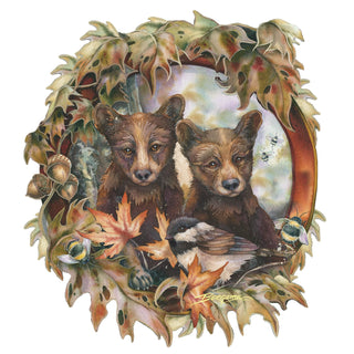 Simple Joys Black Bear Cubs with Bees Wall Art by J. Bergsma - Wildlife Holiday Decor - 8591850W-JB