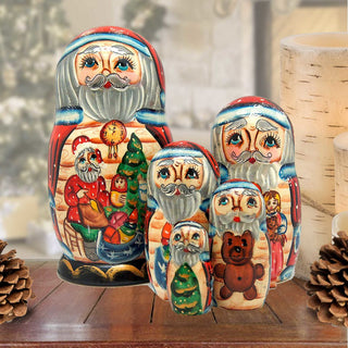 Christmas Workshop Santa Matreshka Nesting Hand-Painted Doll Set of 5 by G. DeBrekht - Christmas Santa Snowman Decor - 110112-2