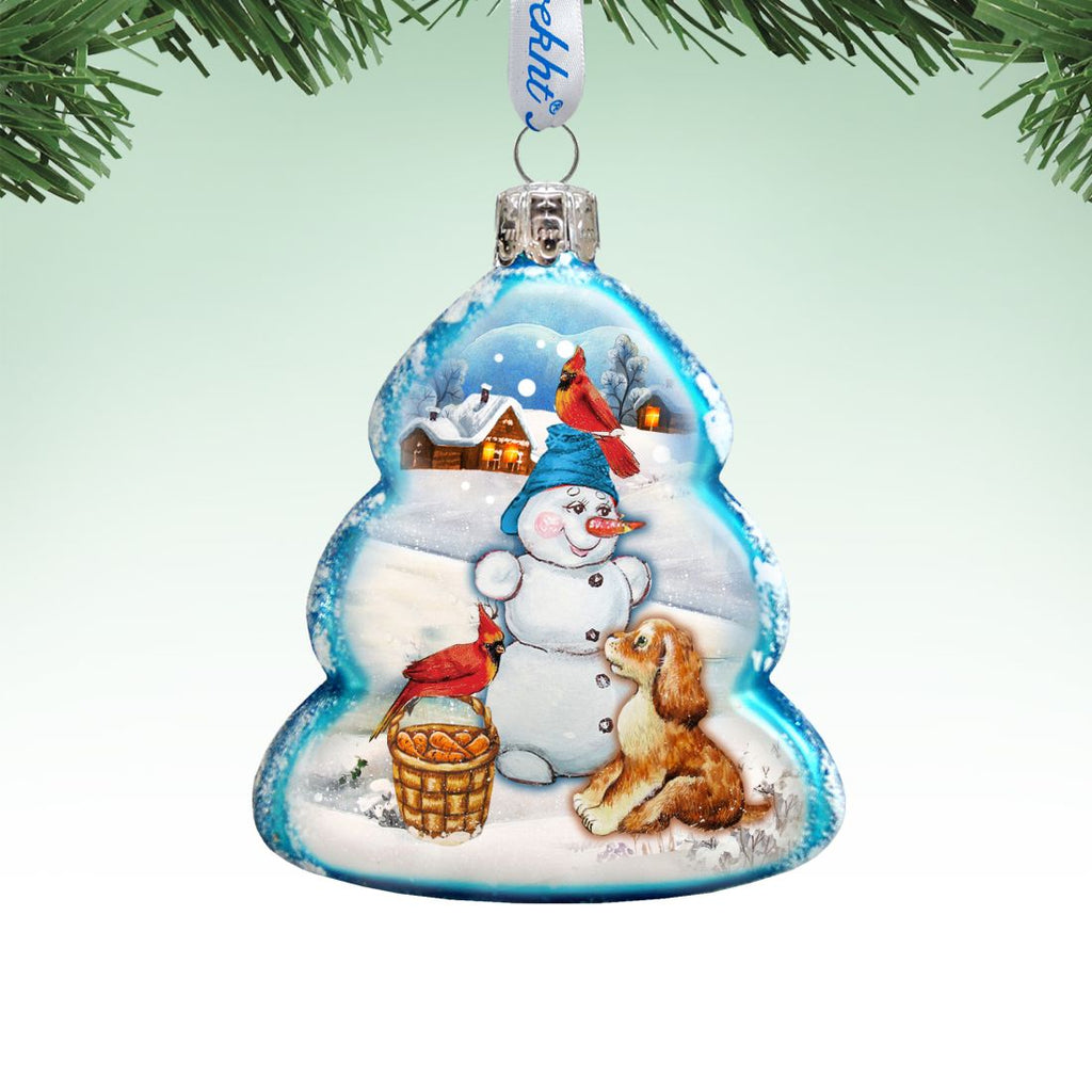 Building A Snowman Mercury Glass Ornament by G. DeBrekht - Christmas Santa Snowman Decor - 773021