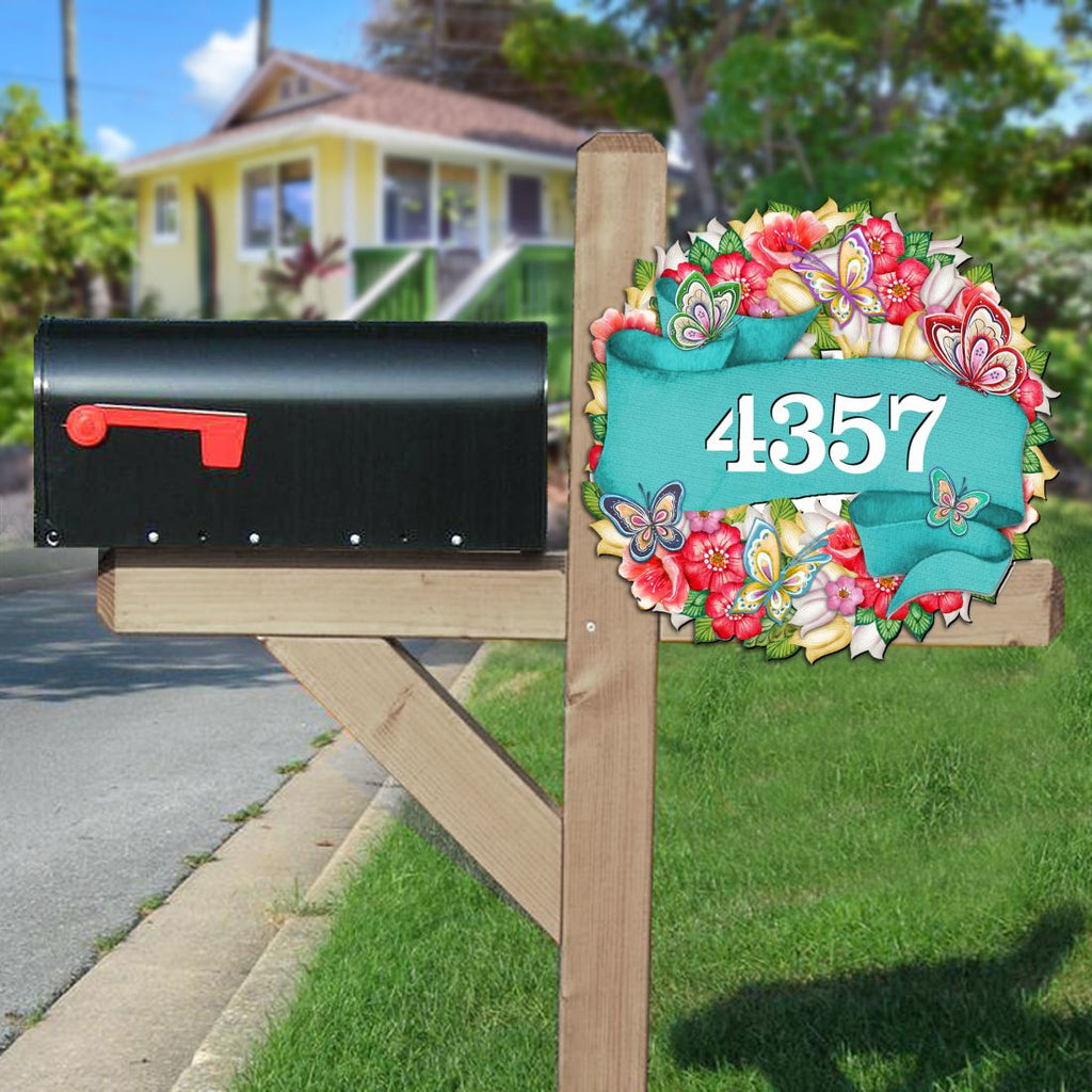 Floral Wreath Wooden Personalized House Number Sign by G. Odebrecht - Love Family Kids Decor - Handcrafted Wooden Handcrafted Wooden Address Sign - MA81853033