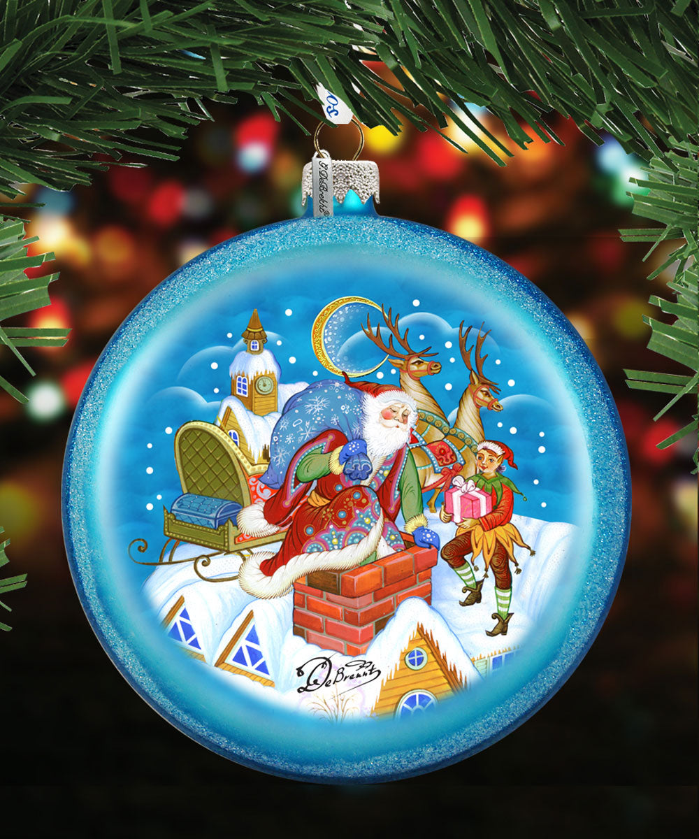 Christmas Arrival Glass Ornament by G. DeBrekht - Christmas Santa Snowman Decor - 744-043