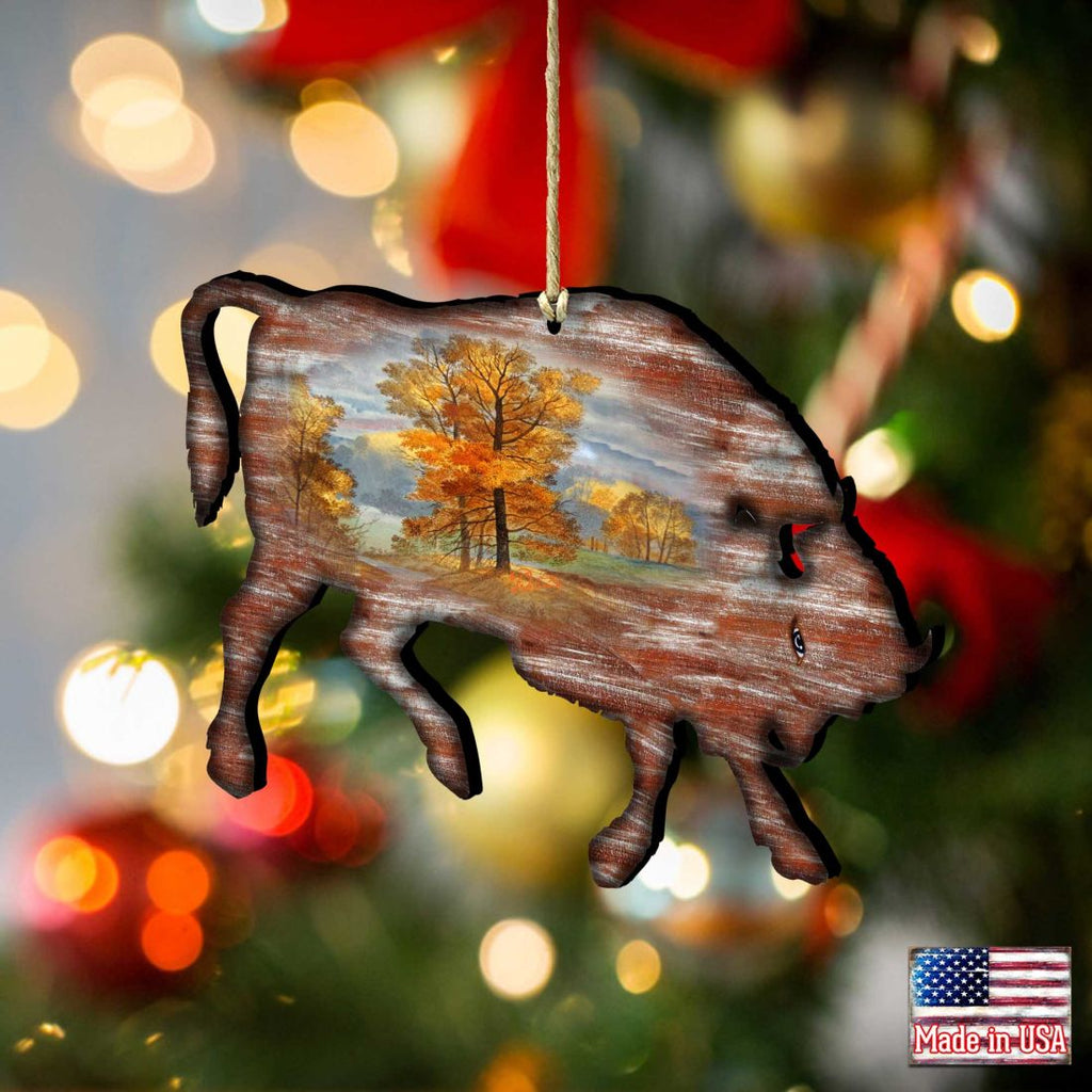 Buffalo Christmas Wooden Ornaments by Nature Wonders - Wildlife Holiday Decor - 8198212