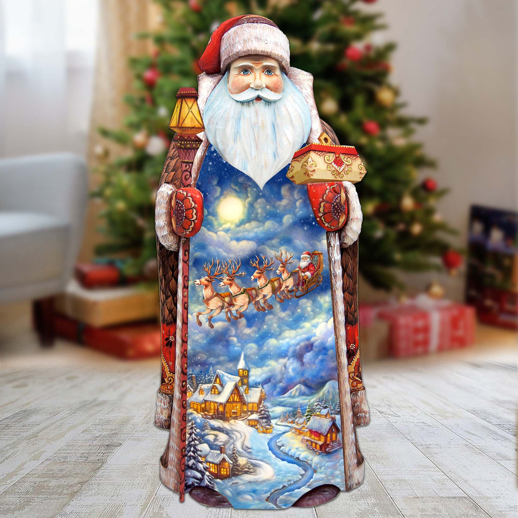 Enchanting Midnight Journey Hand-Painted WOODCARVED Masterpiece Figurine by G. DeBrekht - Santa Snowman Christmas Decor - 215869
