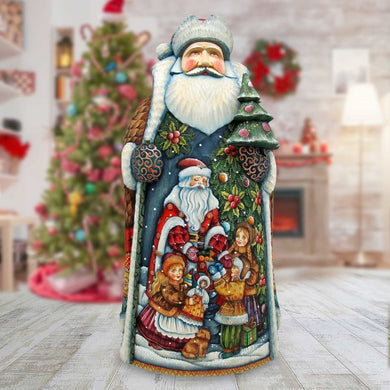 Gift Giving Children with Tree Hand-Painted WOODCARVED Masterpiece by G. DeBrekht - Christmas Decor - 215635