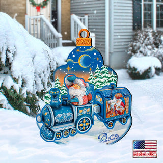 Santa Arrival Christmas Outdoor Yard Sign by G. DeBrekht - Christmas Santa Snowman Decor - 8112180F