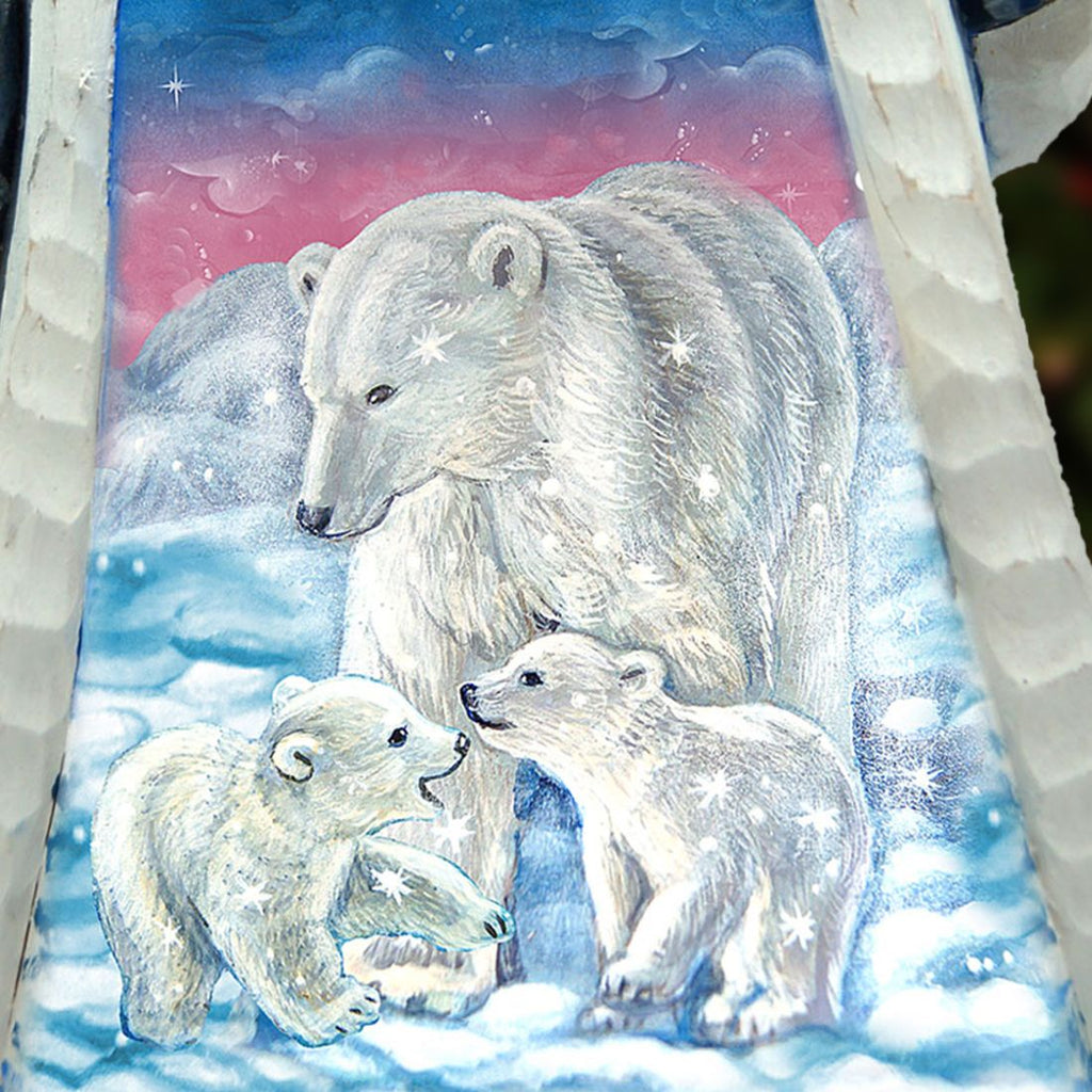 Santa Polar Cub Family Hand-Painted WOODCARVED Masterpiece by G. DeBrekht - Wildlife Holiday Decor - 821542
