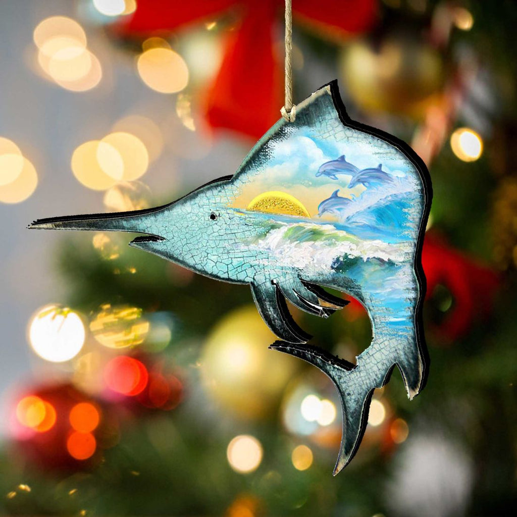 Marlin Fish Wooden Ornaments by G. DeBrekht - Coastal Holiday Decor - 8198533