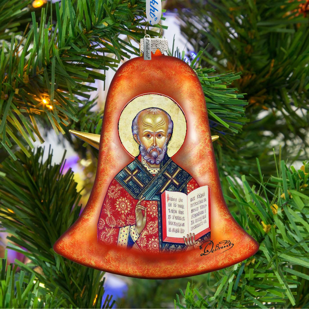 Saint Nick Bell Glass Ornament by G. DeBrekht - Nativity Holiday Decor - 752-034