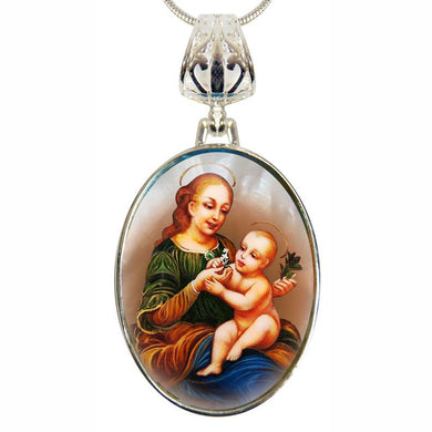 Madonna And Child Silver Plated Mother of Pearl Necklace Jewelry - 43031