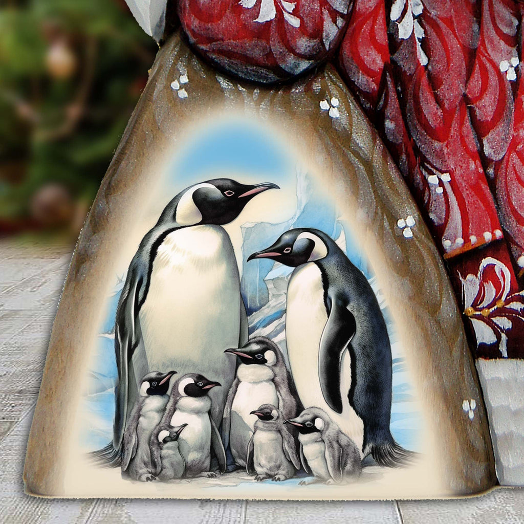 Penguin's Family Santa in Red Hand-Painted WOODCARVED Masterpiece by G. DeBrekht - Christmas Decor - 8214822