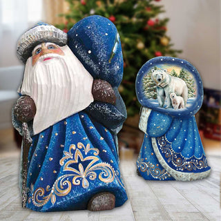 Polar Bears Santa with Bag Hand-Painted WOODCARVED Masterpiece by G. DeBrekht - Christmas Decor - 8215561