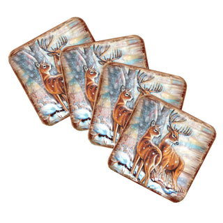 Deer's Wooden Cork Coasters Gift Set of 4 by Nature Wonders - Nature Wildlife Decor  - 95212C-S4