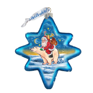 Ride to North Pole Santa Glass Ornament by G. DeBrekht - Christmas Santa Snowman Decor - 755-011