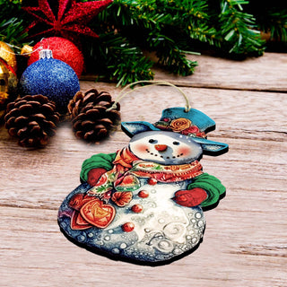 Snowman Decorative Eco Wood Ornaments Set of 3 by G. Debrekht - Christmas Decor - 8091023-S3