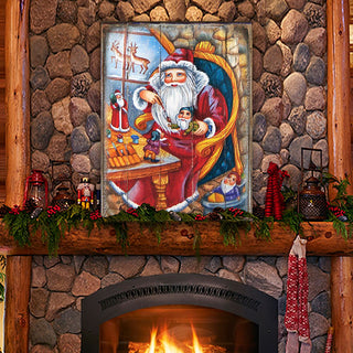 Christmas Workshop Santa Wooden Wall Art by G. DeBrekht - Christmas Santa Snowman Decor - 81215625B