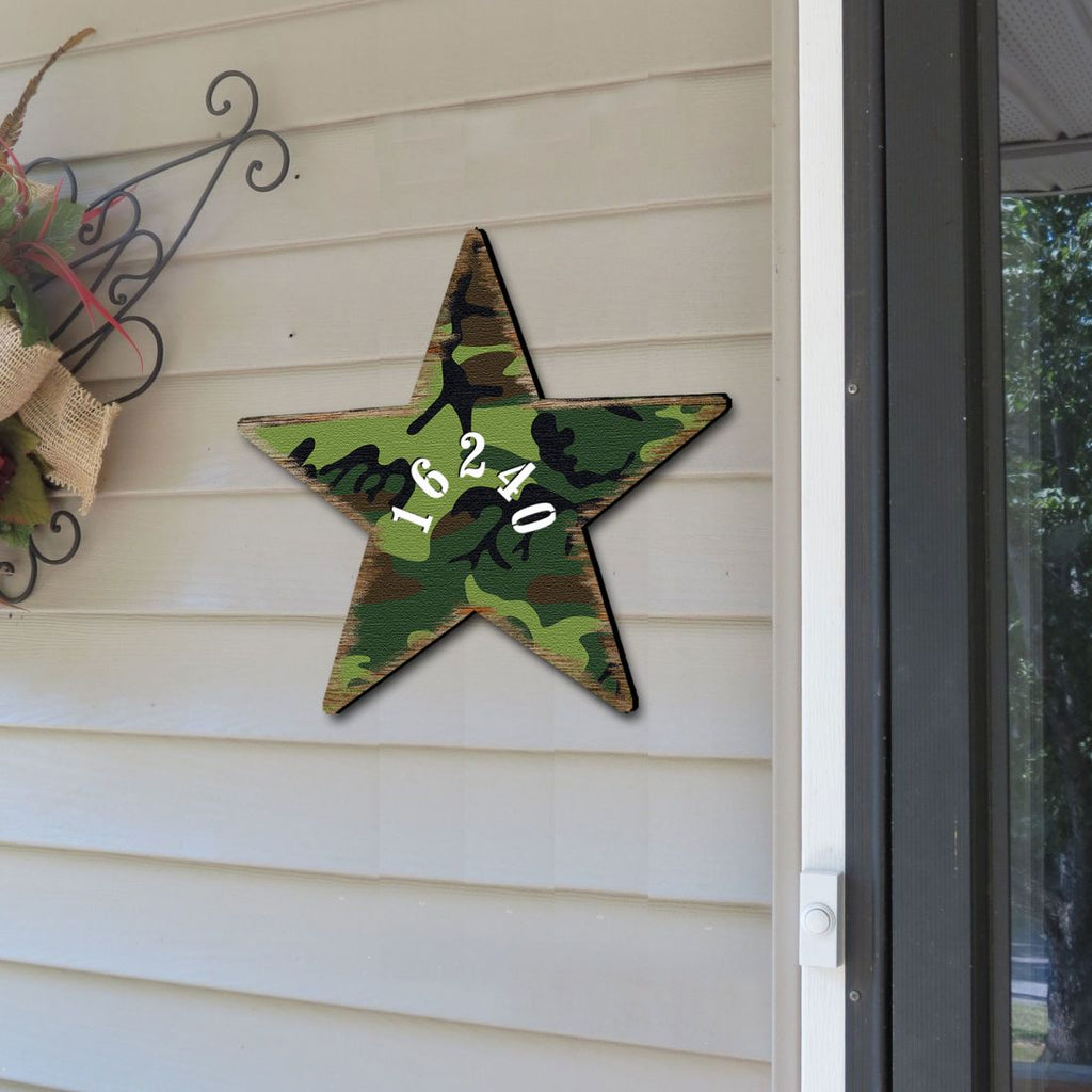 Military Star Wooden Personalized House Number Sign by G. Odebrecht - American Patriotic Decor - Handcrafted Wooden Handcrafted Wooden Address Sign - MA98917