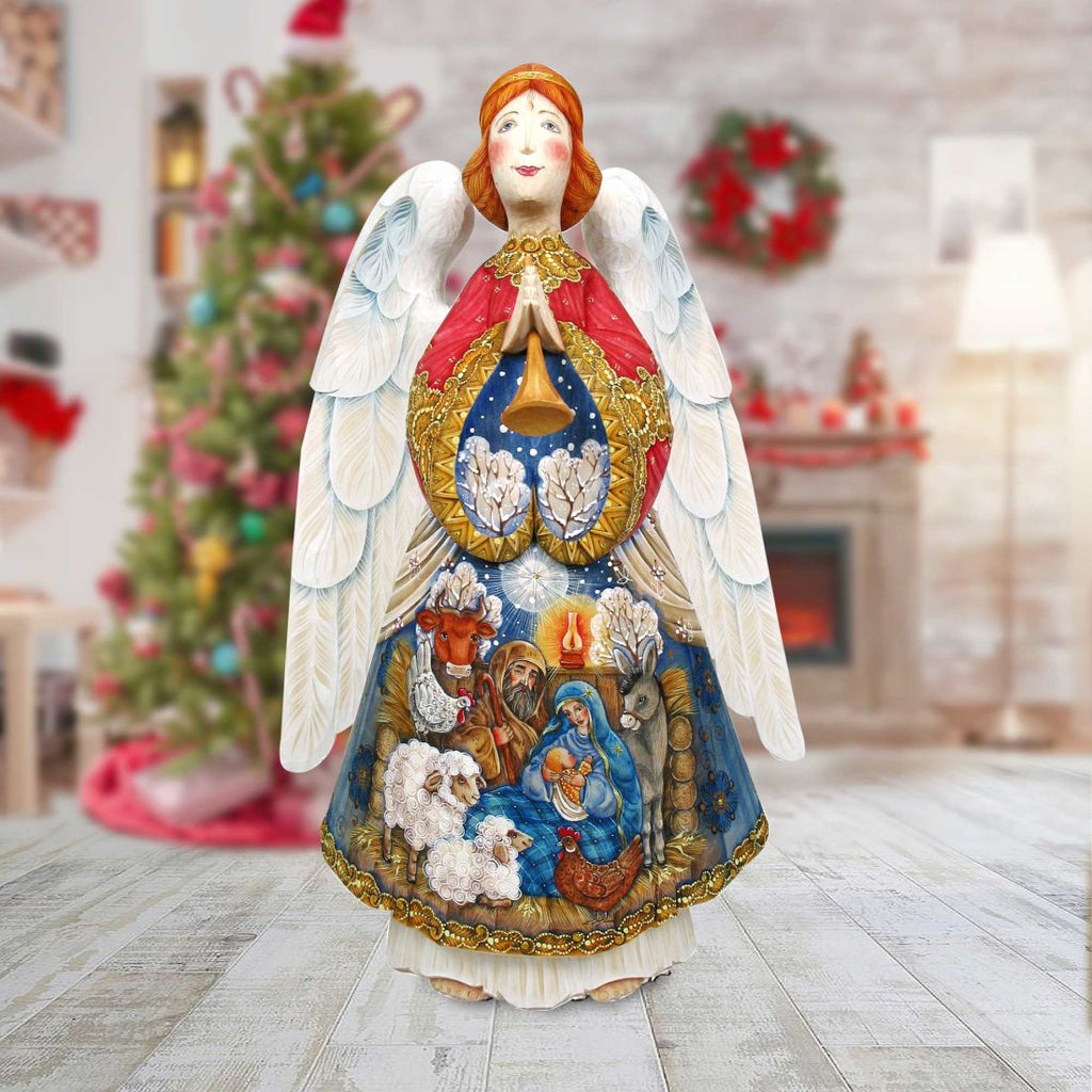 Nativity Angel Devotion Hand-Painted WOODCARVED Masterpiece by G. DeBrekht - Nativity Holiday Decor - 251145 *** PRE-ORDER - Handmade Just for You! ***