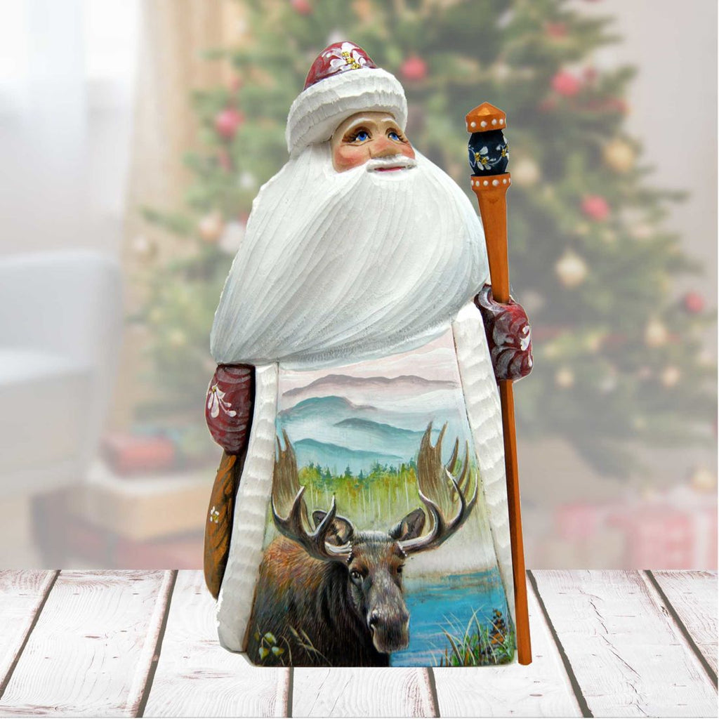 Santa Moose Hand-Painted WOODCARVED Masterpiece by G. DeBrekht - Wildlife Holiday Decor - 821554