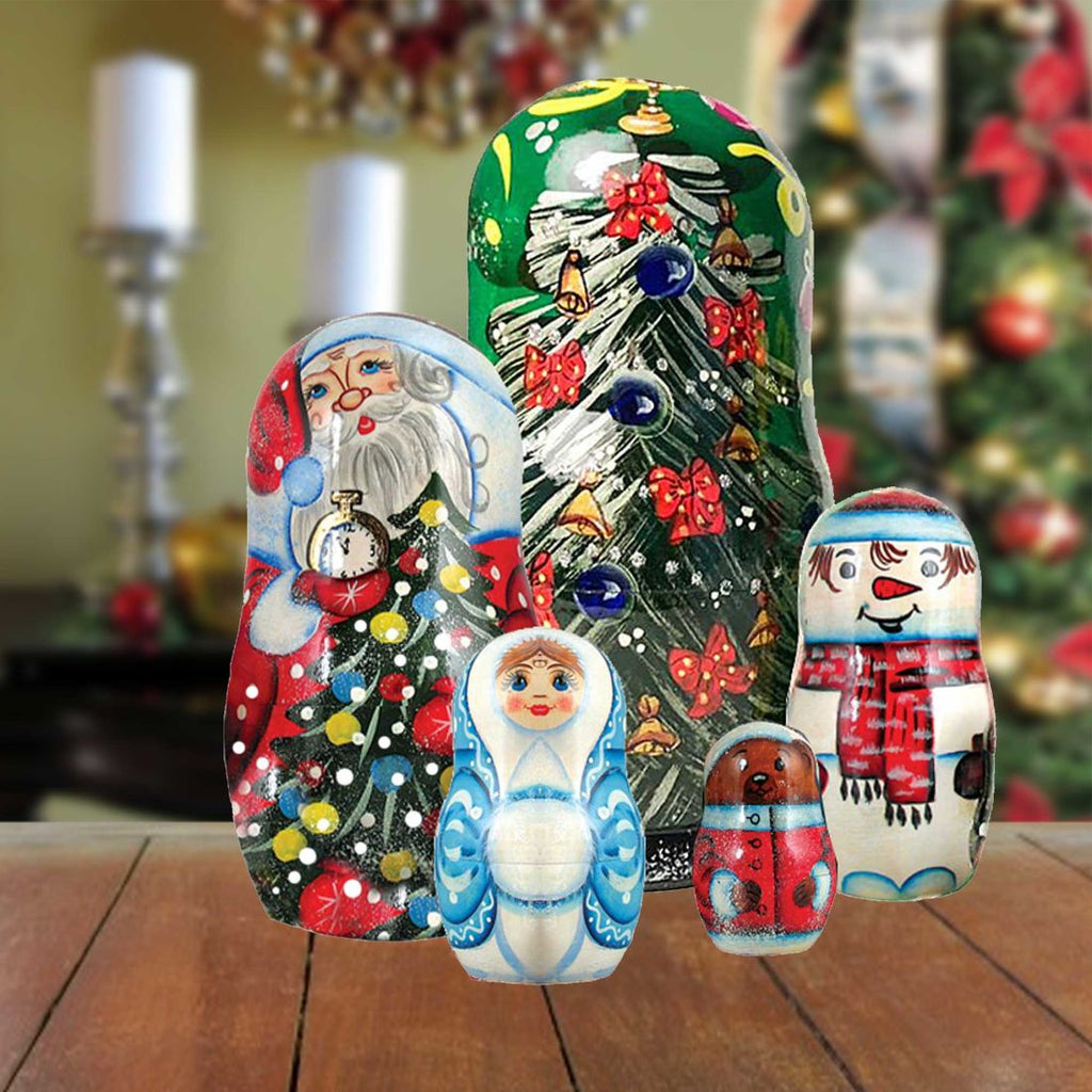 Mr. & Mrs. Christmas Matreshka Nesting Hand-Painted Doll Set of 5 by G. DeBrekht - Christmas Decor - 1101512-2