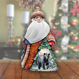 Mystical Grizzly Santa Hand-Painted WOODCARVED Figurine by G. DeBrekht - Christmas Santa Snowman Decor - 8208015