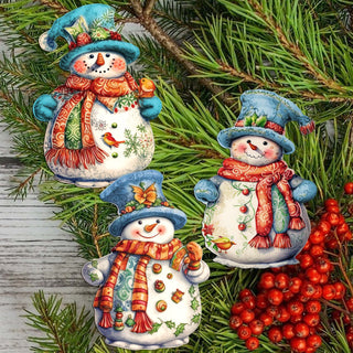 Snowman Clip-On Eco Wood Decorative Ornaments Set of 3 by G. Debrekht - Christmas Decor - 8091023C-S3