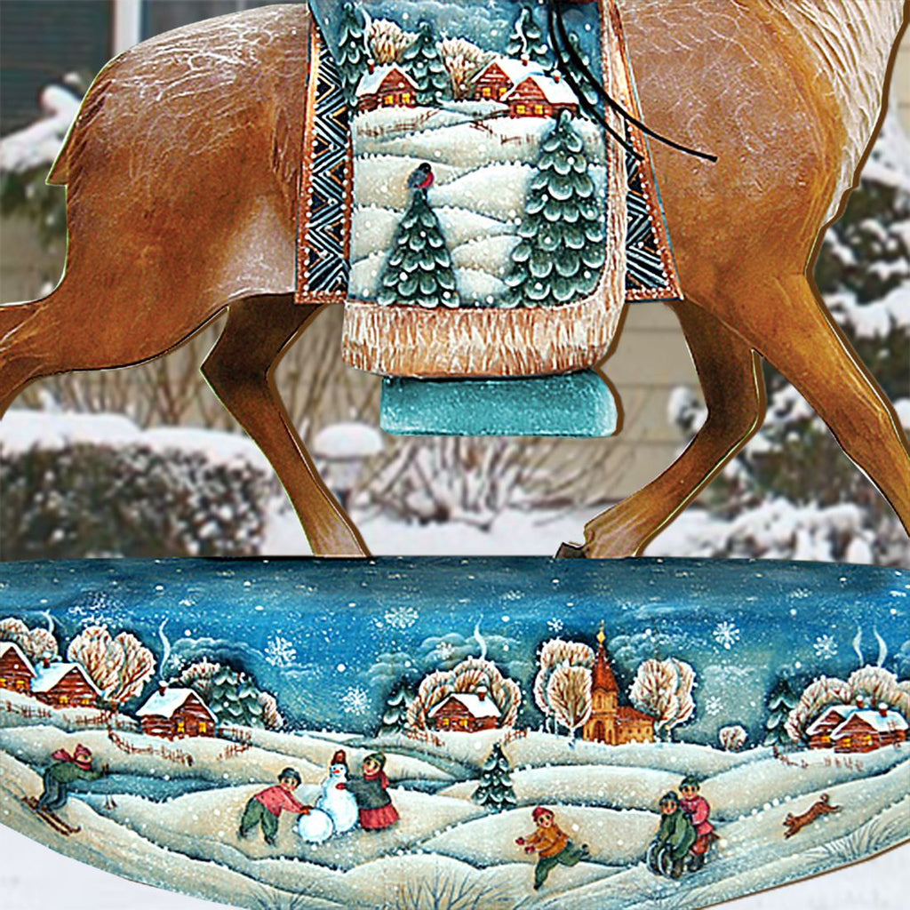 Reindeer Santa Christmas Outdoor Scene by G. DeBrekht - Christmas Santa Snowman Decor - 8151123F