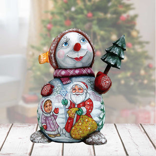 Snowman with Santa Hand-Painted WOODCARVED Masterpiece by G. DeBrekht - Christmas Santa Snowman Decor - 8215892 *** PRE-ORDER - Handmade Just for You! ***