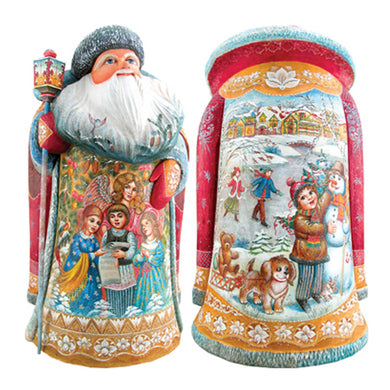 two intricately painted ceramic figurines, each depicting a different scene. The figurines are adorned with vibrant colors and detailed designs, showcasing the artistic skill of the creators.