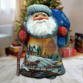 Lighted House Sleigh Ride Santa Hand-Painted WOODCARVED Figurine by G. DeBrekht - Christmas Decor - 2821705 *** PRE-ORDER - Handmade Just for You! ***