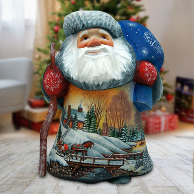 Lighted House Sleigh Ride Santa Hand-Painted WOODCARVED Figurine by G. DeBrekht - Christmas Decor - 2821705 *** PRE-ORDER - Handmade Just for You! ***