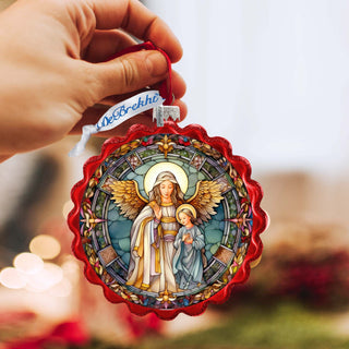 Guardian Angel Wreath Glass Ornament by G. Debrekht - Nativity Holiday Decor - 759-053