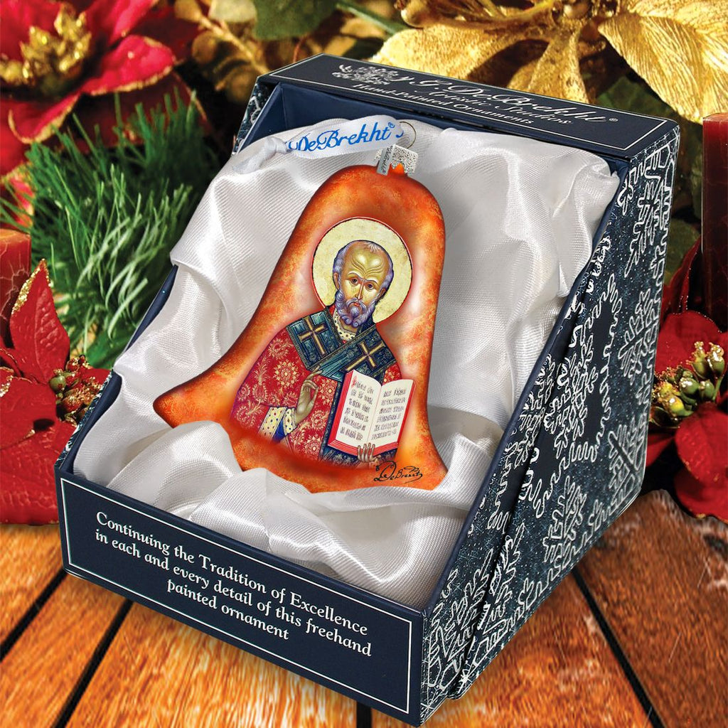Saint Nick Bell Glass Ornament by G. DeBrekht - Nativity Holiday Decor - 752-034