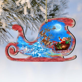 Santa Magical Flight Wooden Ornaments by Gelsinger - Christmas Santa Snowman Decor - 8161020-1314