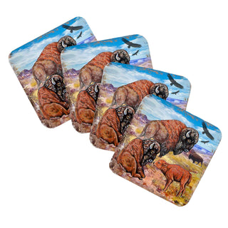Buffalos Wooden Cork Coasters Gift Set of 4 by Nature Wonders - Nature Wildlife Decor  - 95217C-S4